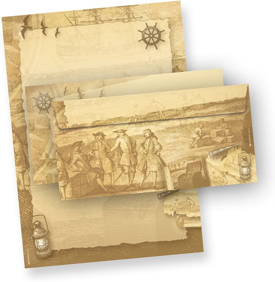 Briefpapier mit Umschlag Piraten & Seefahrer 100 Sets beidseitig bedruckt A4 Briefpapier Set Schiff