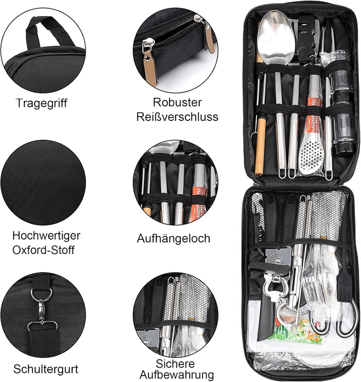 35 Stück Camping Kochutensilien Set, Camping Geschirr Set 4 Personen Camping Küchenset Outdoor Kochb