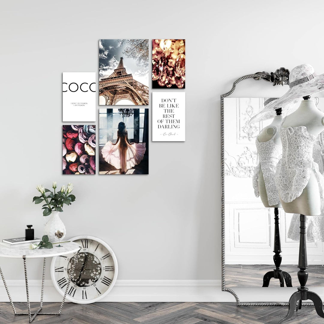 Novart Bilder Set - AUFHÄNGFERTIG - KEIN EXTRA RAHMEN BENÖTIGT - Fashion Paris Modern Coco - Wohnzim