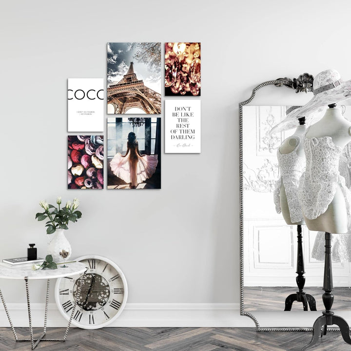 Novart Bilder Set - AUFHÄNGFERTIG - KEIN EXTRA RAHMEN BENÖTIGT - Fashion Paris Modern Coco - Wohnzim