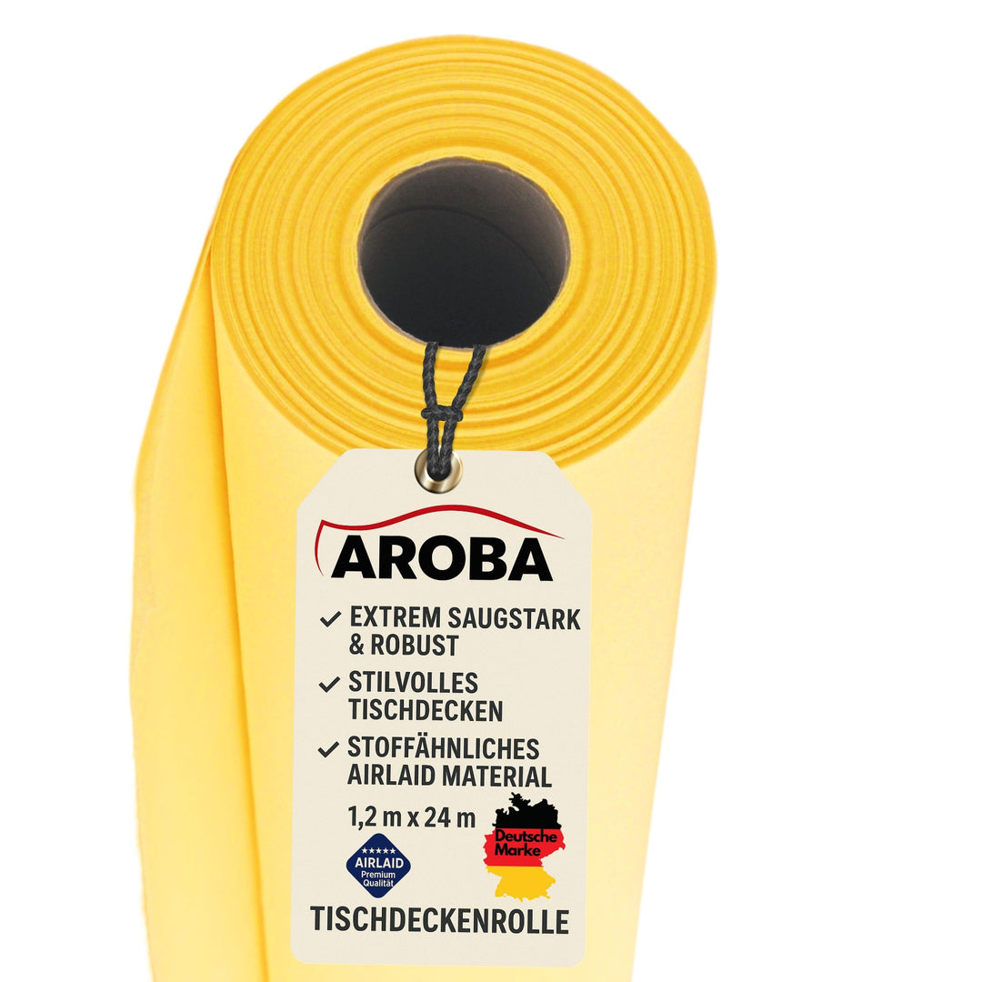 AROBA 1x Airlaid Tischdeckenrolle (Gelb, 1,2 m x 24 m) - Stoffähnliche Tischdecke - Hochwertige Tisc