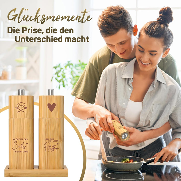 ELBFUCHS® Salz und Pfeffermühle Holz Gross [NEU] Liebevolles 2-er Set Pfeffer und Salzmühle mit Kera