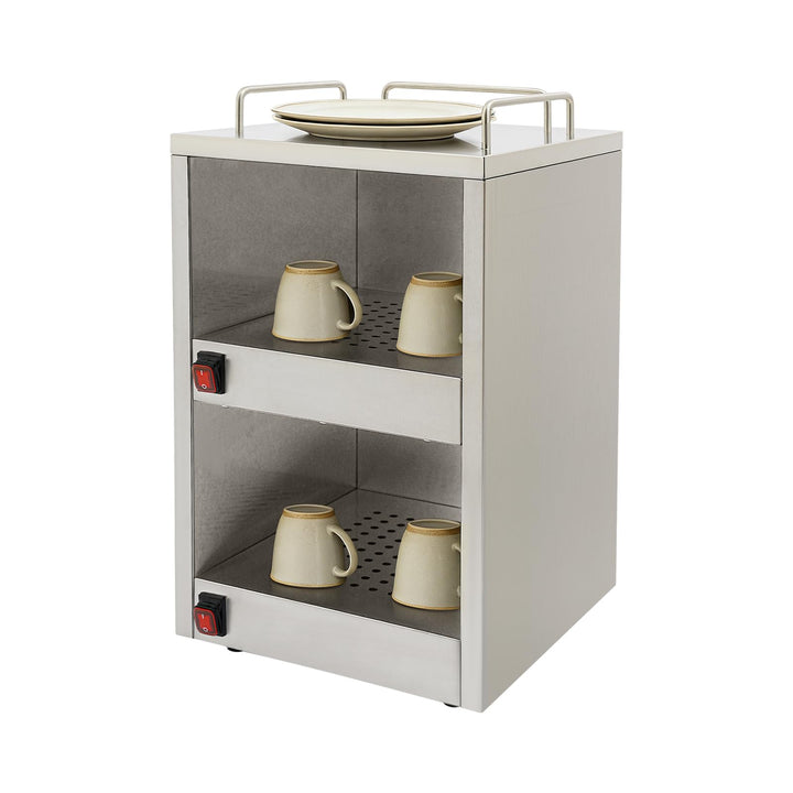 Elektrisch Tellerwärmer, Tassenwärmeschrank aus Edelstahl 201, Silber, Rechteckig, 32,5 x 32 x 55 cm