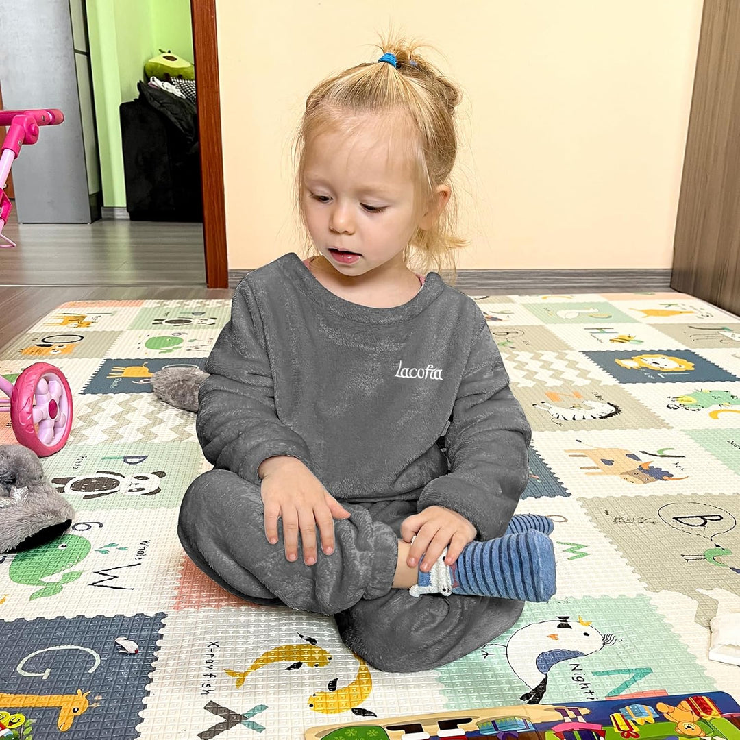 LACOFIA Kinder Jungen Mädchen Schlafanzüge Warme Polar Fleece Pyjama Set Kleinkind Winter Langarm Ha