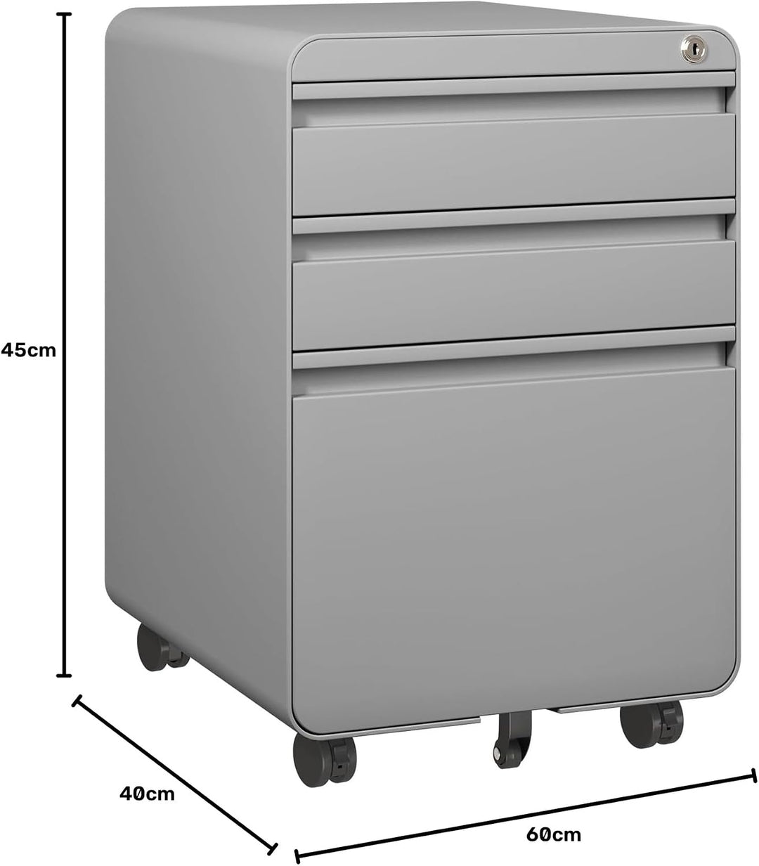 Dripex Metall Rollcontainer Stahl Rollcontainer mit 3 Schubladen oder 2 Schubladen, Abschliessbarer