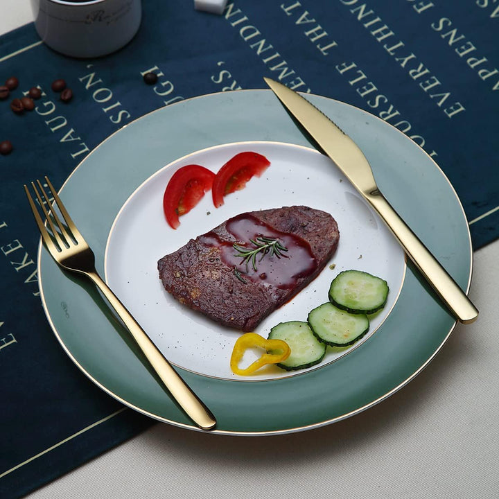Gold Steak Besteckset 12-Teilig, Premium Edelstahl 6 Tafelgabeln und 6 Tafelmesser-Set, Steakmesser