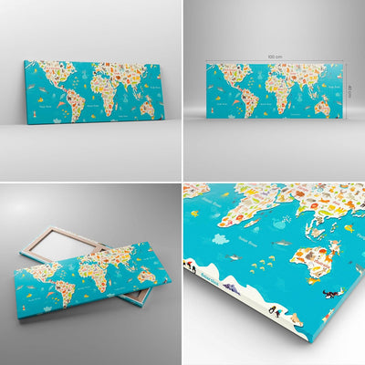 Bilder auf Leinwand 100x40cm Leinwandbild Geographie Globus Grafik Illustration Gross Wanddeko Bild