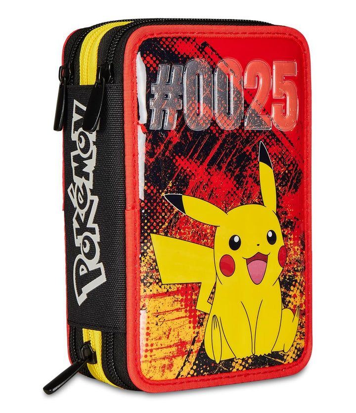 Seven Federmäppchen mit 3 Fächern, Pikachu – Pokemon, Gelb und Rot – Federmäppchen mit mehreren Fäch