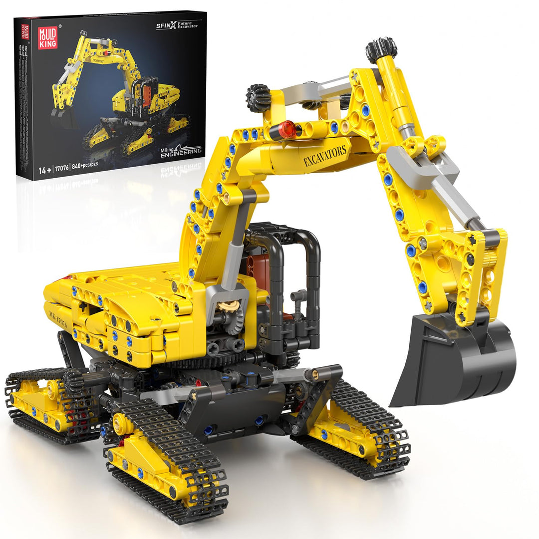 Mould King Bagger Bauset, Konstruktions-Baukasten für Modellbagger mit 840 Teilen, STEM Spielzeug fü