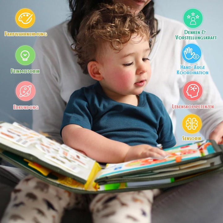 Almaxi Busy Board Deutsch Montessori Spielzeug ab 3 Jahre, 8 in 1 Montessori Spielzeug Activity Boar