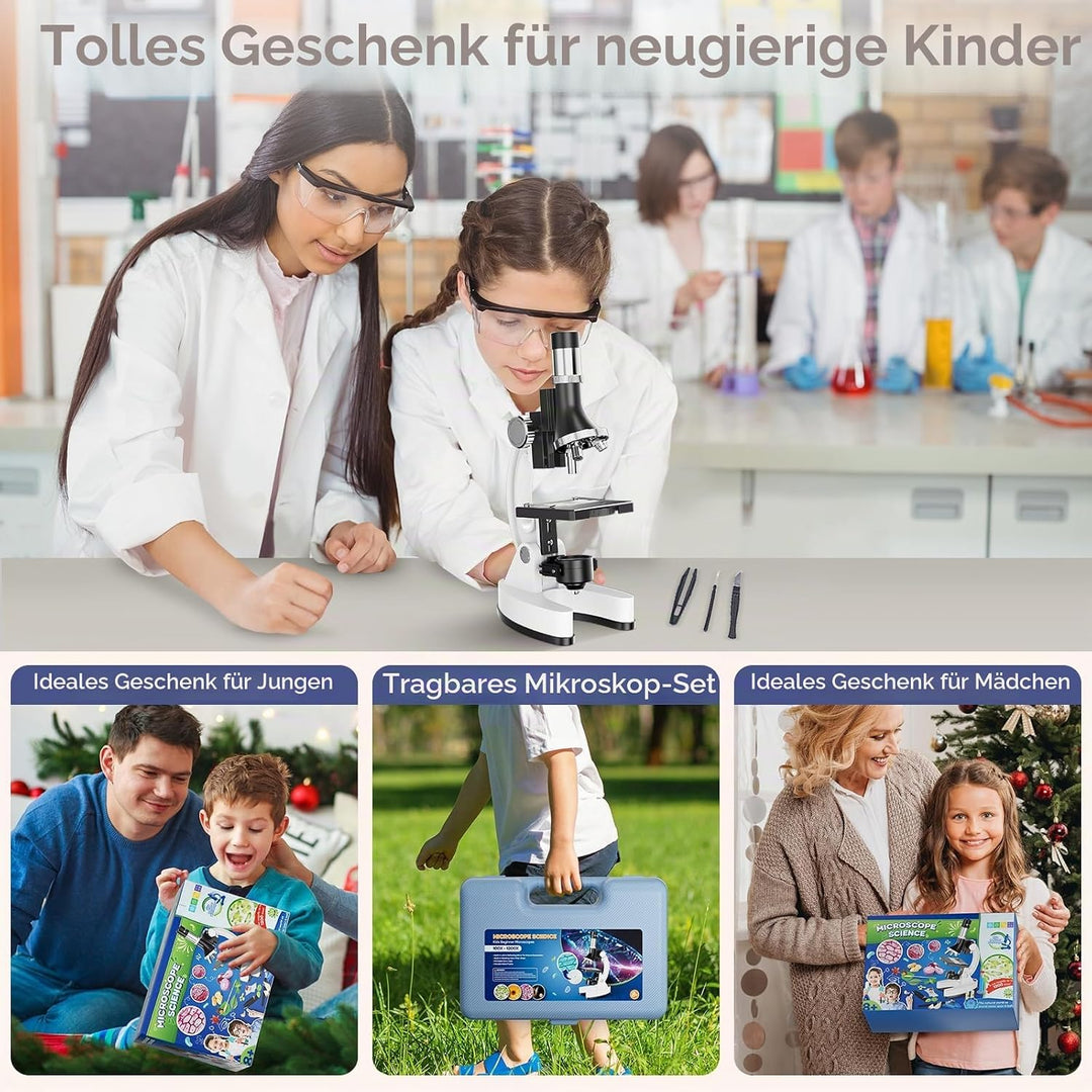 100X–1200X Entdecker Kinder Mikroskop Set mit Koffer: Natur unter dem mikroskop Schüler ab 6 Jahre –