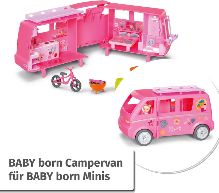 BABY Born, Puppenfahrzeug, aufklappbarer Wohnwagen &amp; Minis Badewannen-Spielset mit Minis-Puppe Amy u