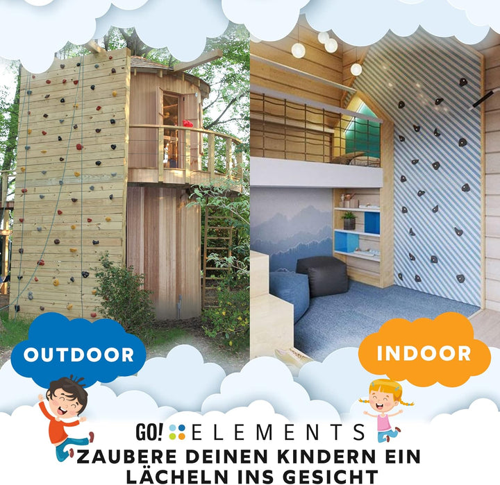 GO!elements Klettergriffe Kinder 15/20/25/30 Stück mit Befestigungsmaterial, Outdoor Indoor Kletters