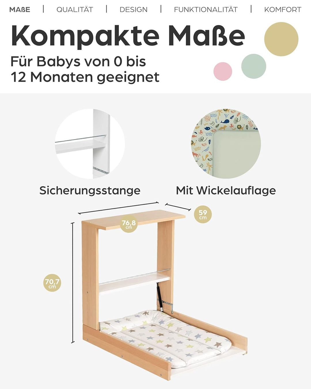 Geuther 4872 Wandwickelregal Wicki Regal mit Wickelauflage Kinderzimmerzubehör einhändig bedienbare
