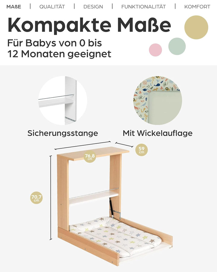 Geuther 4872 Wandwickelregal Wicki Regal mit Wickelauflage Kinderzimmerzubehör einhändig bedienbare