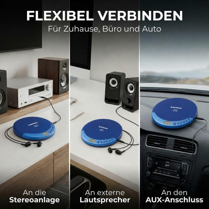 Lenco CD-011 - Tragbarer CD-Player Walkman - Diskman - CD Walkman - Mit Kopfhörern und Micro USB Lad