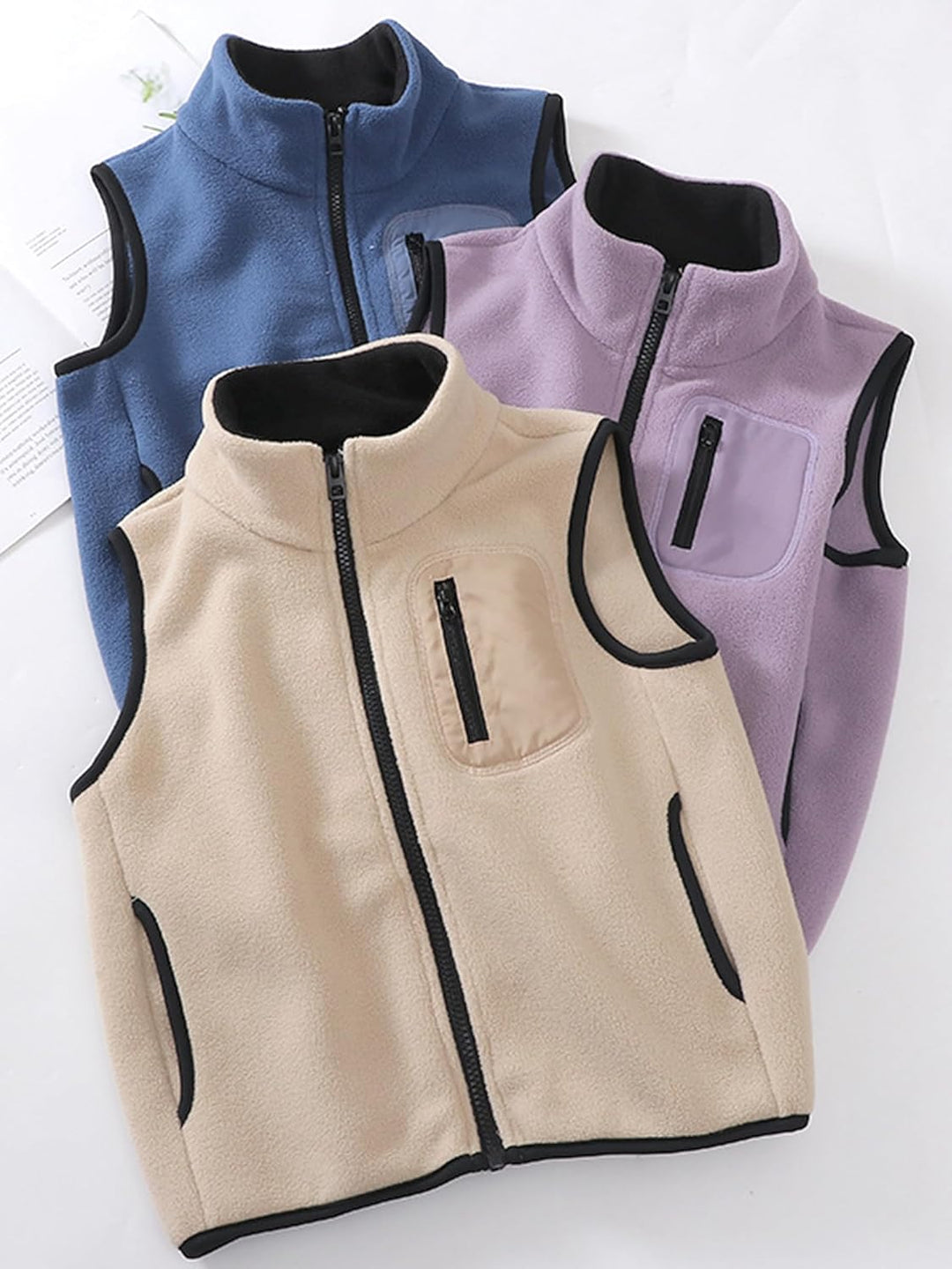 Kleinkind Kinder Fleeceweste Stehkragen Ärmellose Jacke Polar Fleece Reissverschluss Weste Solide El