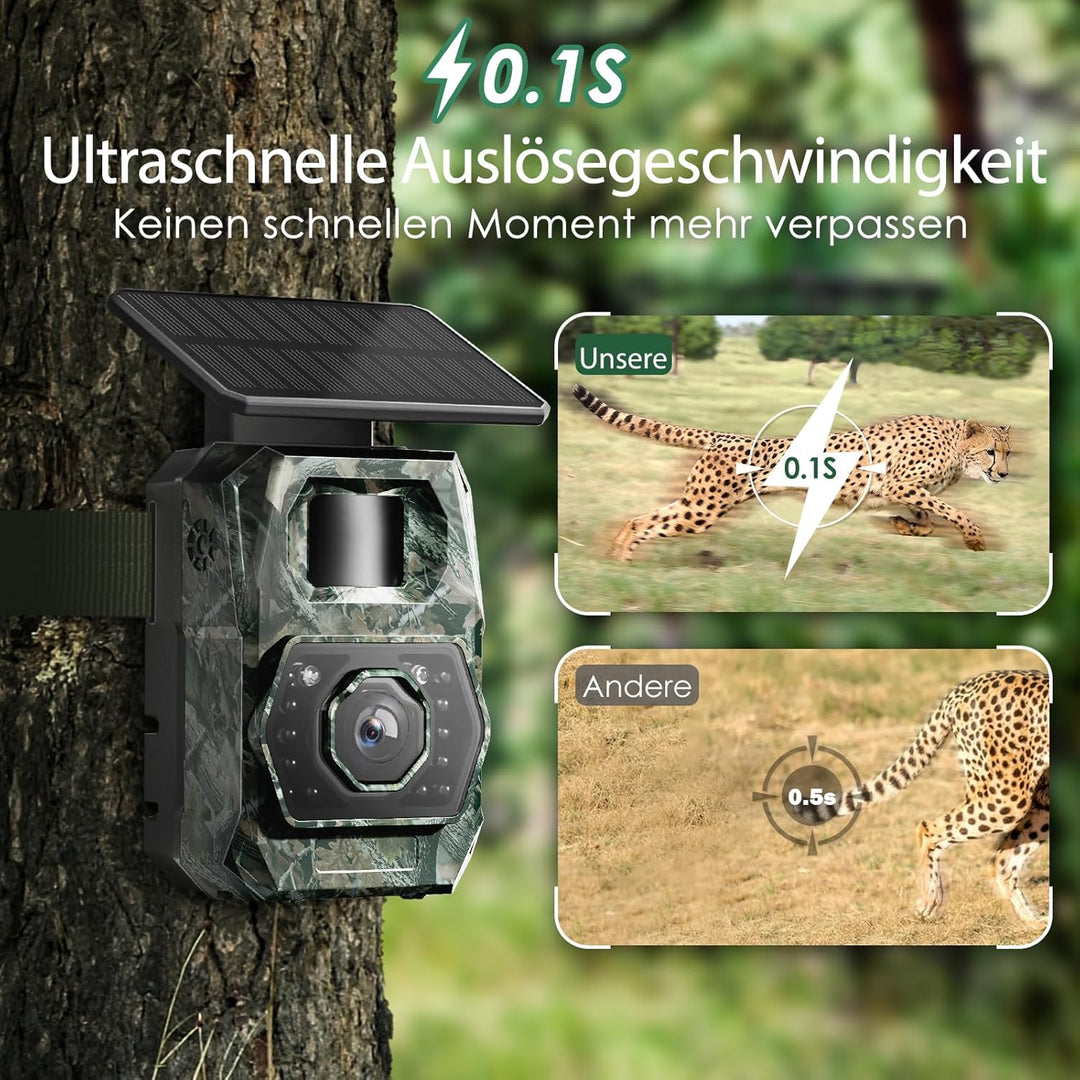WLAN Wildkamera mit Handyübertragung App - Wildtierkamera mit Nachtsicht Bewegungsmelder Solar Wildk