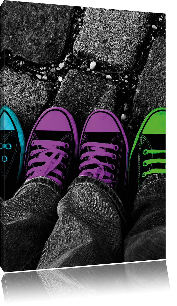 Pixxprint Türkis, pink, neon grüne Chucks Black and White, Black Background schwarz/weiss, Format: 8