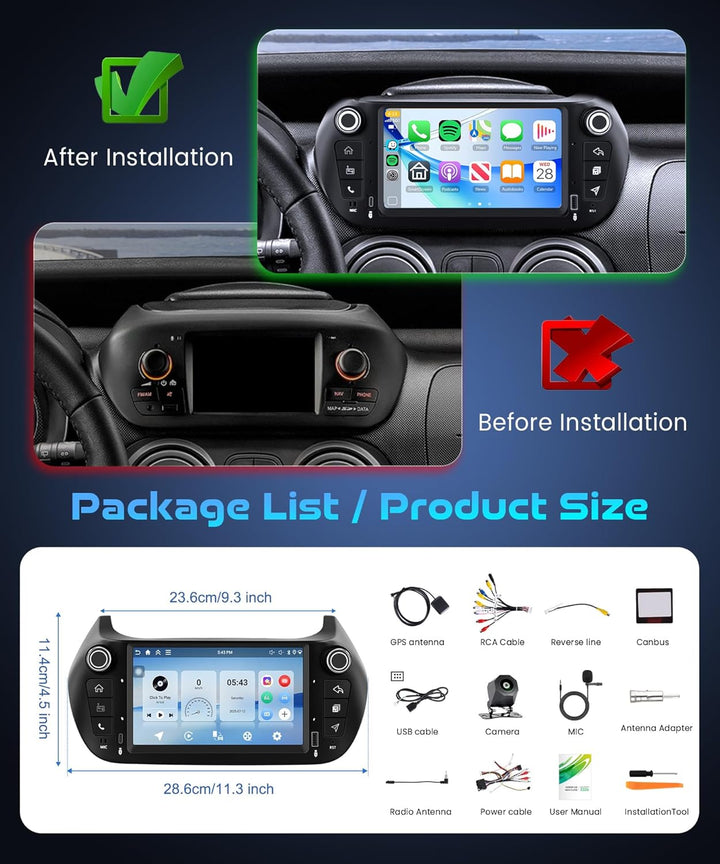 Rimoody 4G+128G Android Autoradio für FIAT Fiorino/Qubo/Citroen Nemo/Peugeot Bipper, 7 Zoll IPS Radi