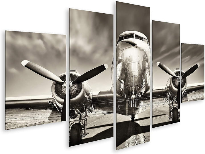 islandburner Bild auf Leinwand Retro Flugzeug Bilder Wandbilder Poster Leinwand 170x80cm - 5 Teile,