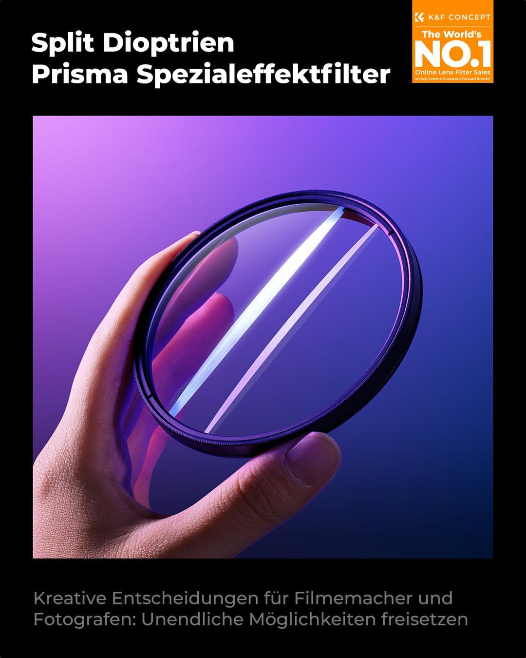 K&F Concept Nano-B Serie Split Dioptrien Prisma Spezialeffektfilter 82mm Mittelfeld geteilter Dioptr