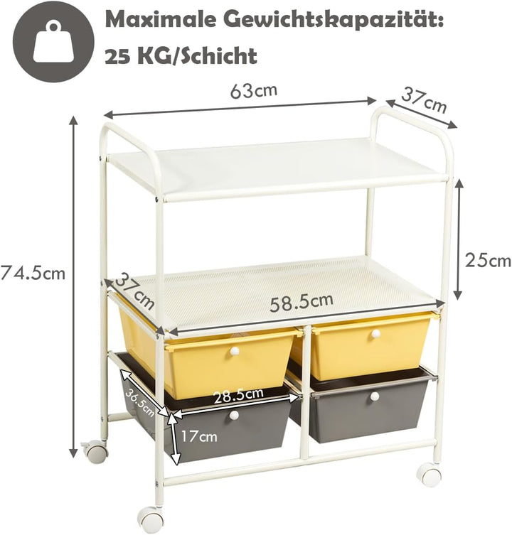 GOPLUS Rollwagen mit 4 Schubladen, Rollregal Farbewahl, Küchenwagen mit Rädern, Beistellwagen Hausha