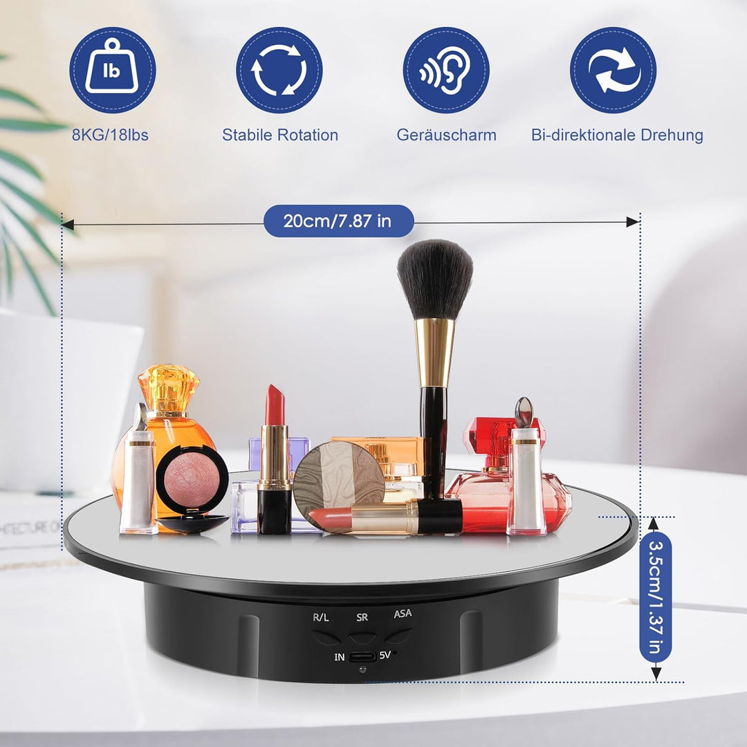 Elektrischer Drehteller Elektrisch, Drehscheibe 20cm mit 5 Hintergründen für Produktfotografie & Liv