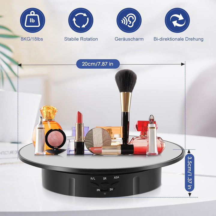 Elektrischer Drehteller Elektrisch, Drehscheibe 20cm mit 5 Hintergründen für Produktfotografie & Liv
