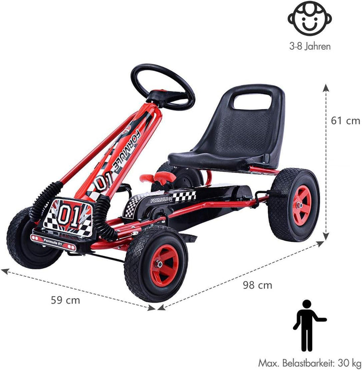 DREAMADE Kinder Go Kart Tretfahrzeug, Tretauto mit Bremsen, Kinderfahrzeug Pedalfahrzeug mit Verstel