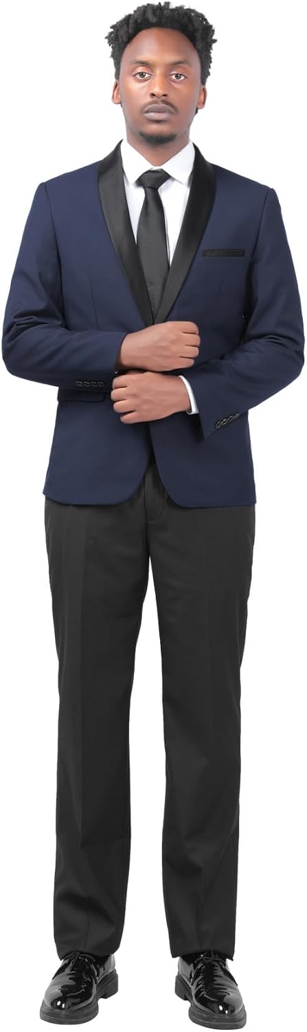 Anzug Herren 2 Teilig Slim Fit Smoking Anzüge Schalkragen Herrenanzug für Hochzeit Business, S Blau-