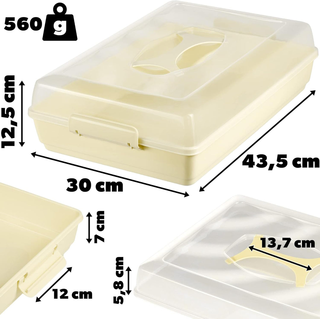 KADAX Kuchenbox mit Deckel, 43 x 30 x 12,5 cm, Kuchenbehälter aus Kunststoff, Transport-Box mit Grif