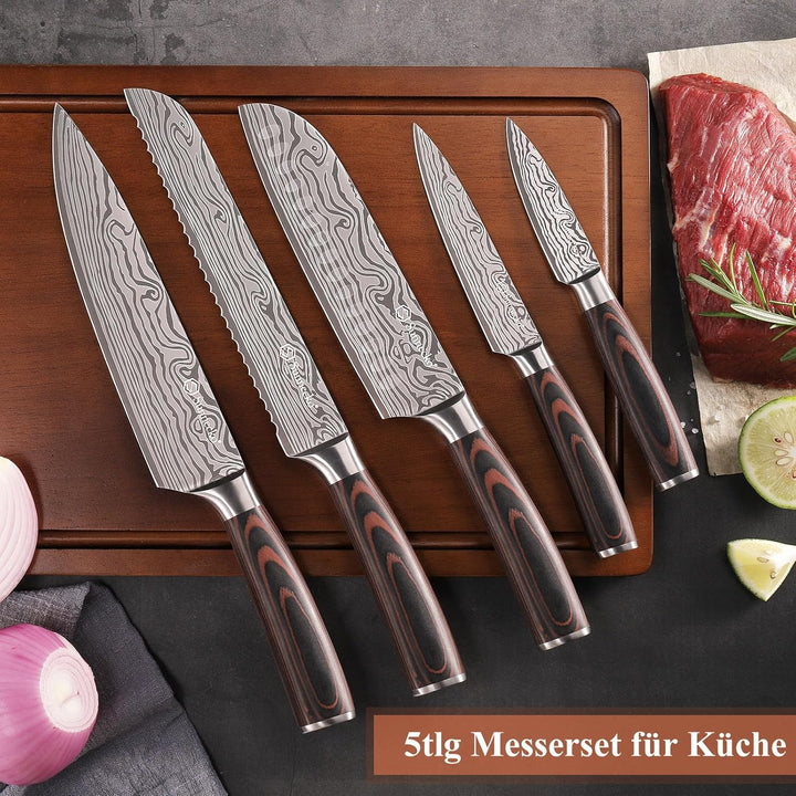 Sunnecko Profi Messer Küchenmesser Set 5tlg - Messerset Küche scharfe Messer Set Kochmesser Set mit