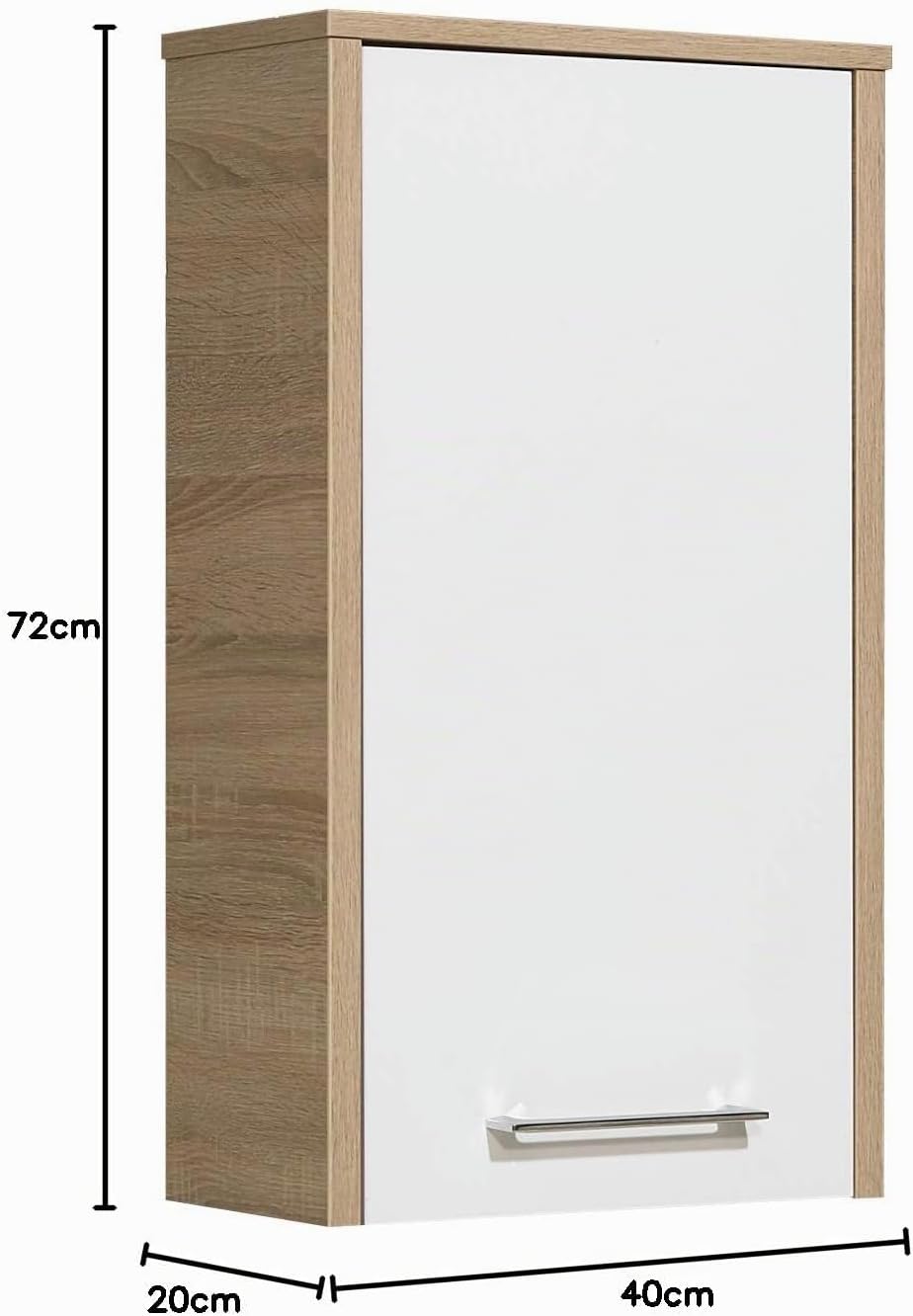 Pelipal Badezimmer Hängeschrank Quickset 382 in Weiss Hochglanz/ Eiche Natur quer Nachbildung, 40 cm