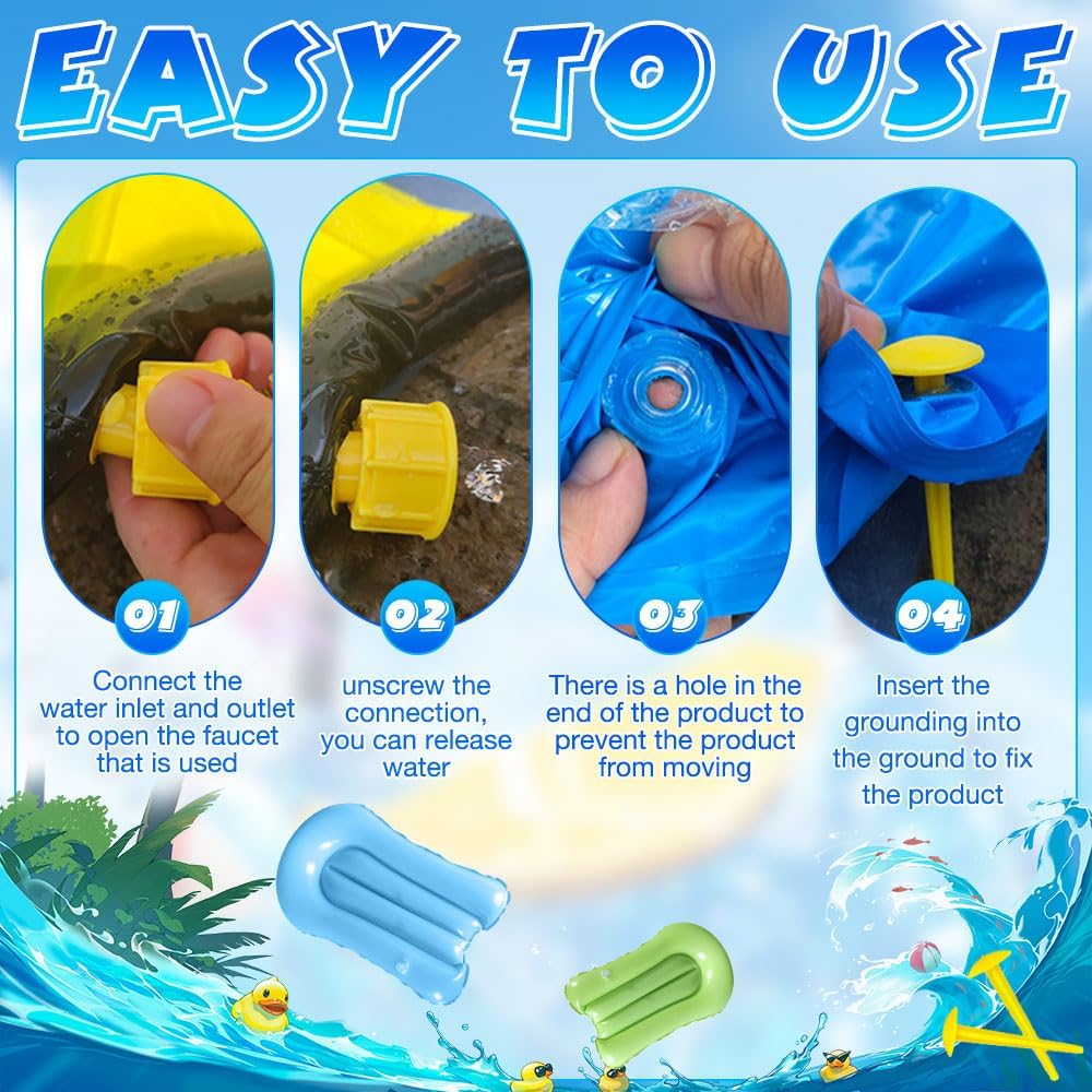 Wasserrutsche Garten für Kinder, 19.7ft/600cm Wasserrutsche mit 2 Bodyboard, Doppelrutsche Wasserrut