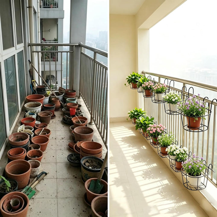 2 Stück Geländer Pflanzgefässe Blumentopfhalter Runder Garteneisen Hängender Pflanzkorb Blumenampel