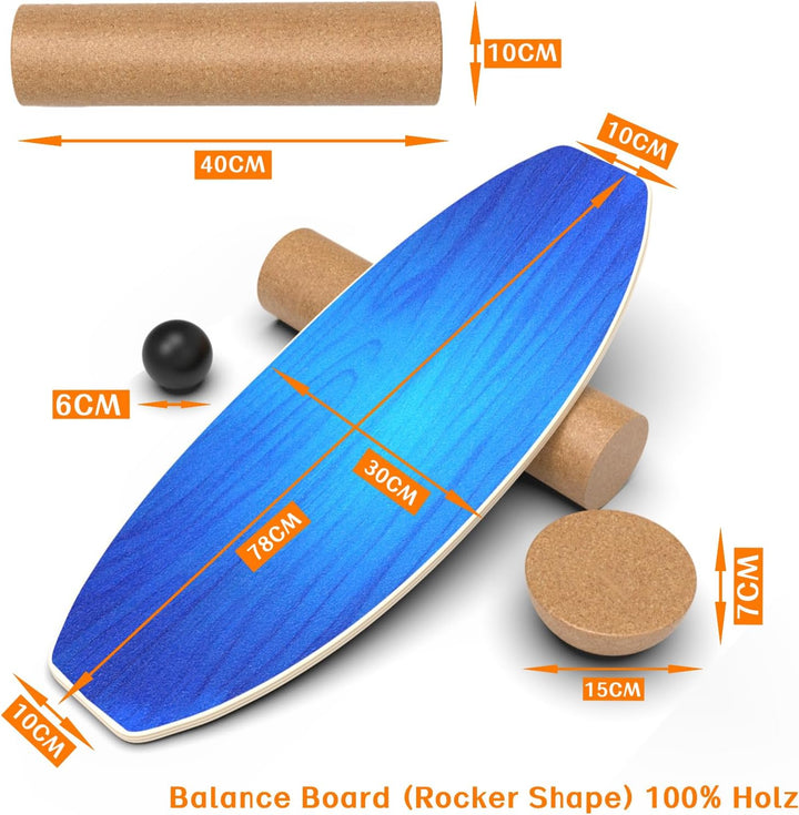 Balance Board Erwachsene,Holz Balance Board Set Mit Korkrolle,Kork Halbkugel und Gummiball,Balance-T