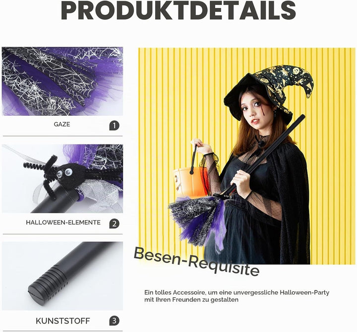 FOMIYES Kinderbesen Halloween Hexenbesen Hexenbesen Kinder Reisigbesen (Violett), Violett
