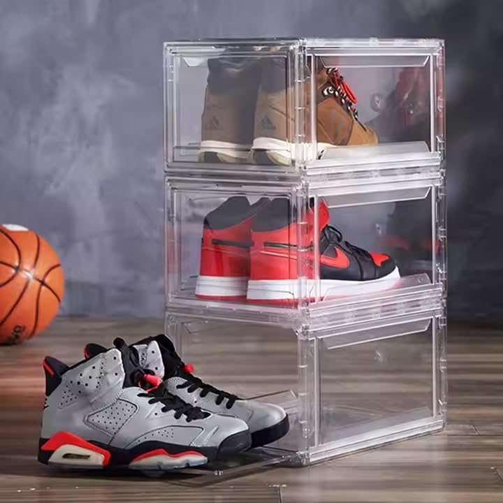 POSH Schuhbox Kunststoff Stapelbare, Magnetische Schuhaufbewahrungsbox für Sneaker Transparent (12),