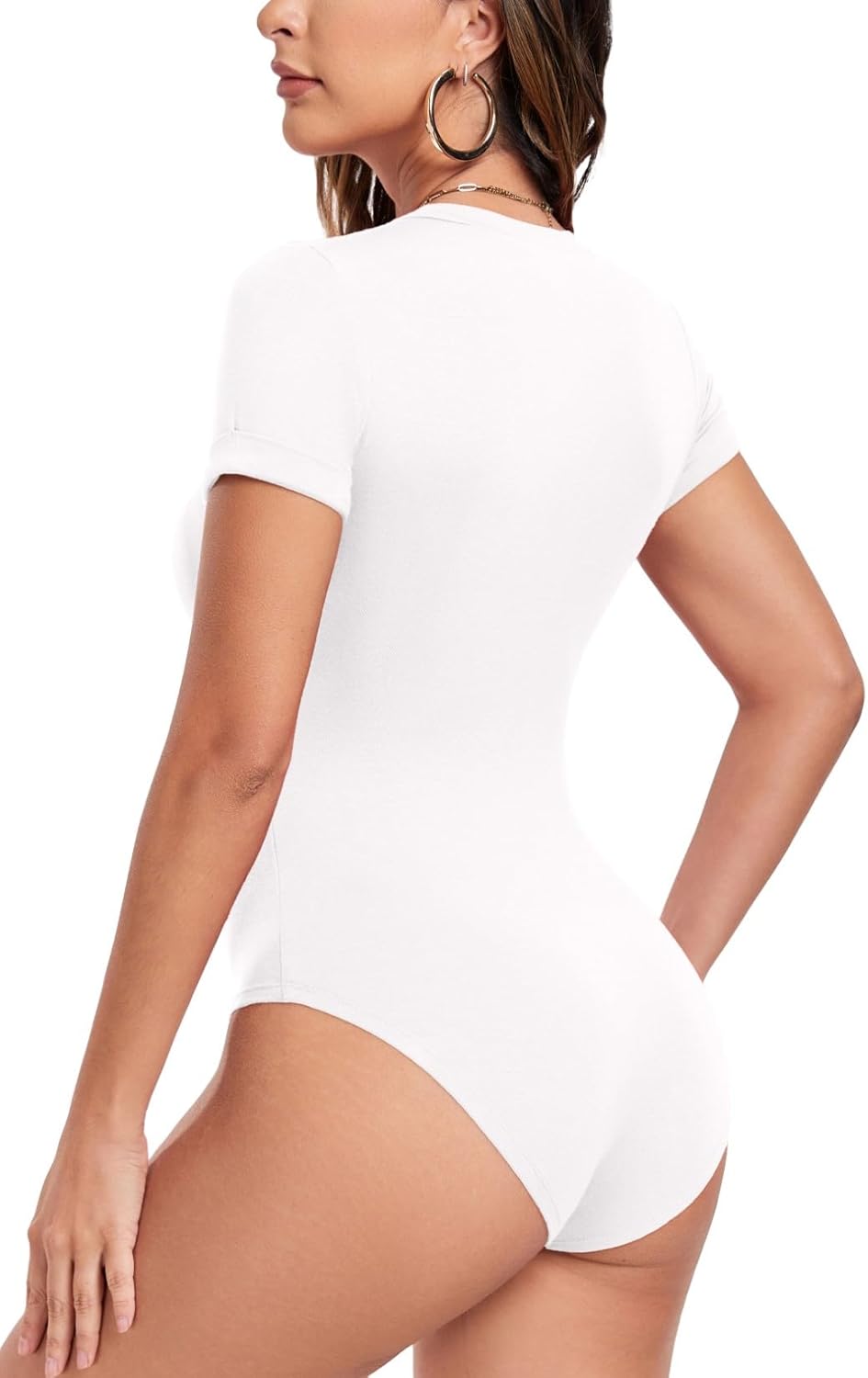 PrinStory Body Für Damen Kurze Ärmel V-Ausschnitt Bodies Mit Druckknopf Sexy Modische Tank Tops Weis