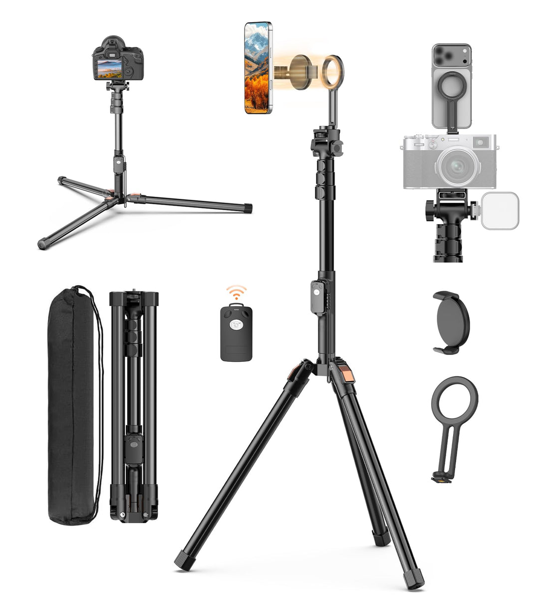 XXZU 187cm Magnetisches Handy Stativ, Leichtes Stativ Kamera mit Fernbedienung & Magnetischer Handyh