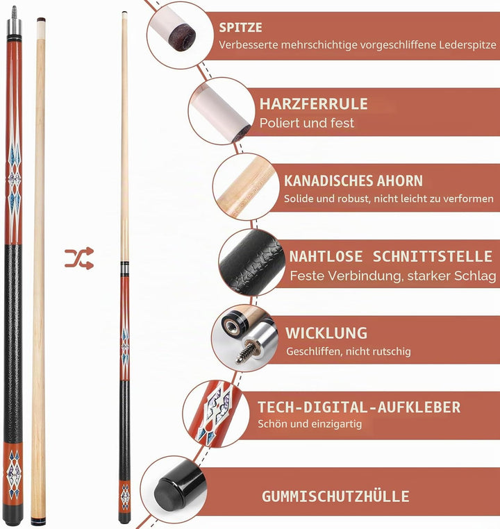 Kmise Pool-Queue-Set – 147 cm Langer Queue, professioneller Billardqueue aus kanadischem Ahorn, für