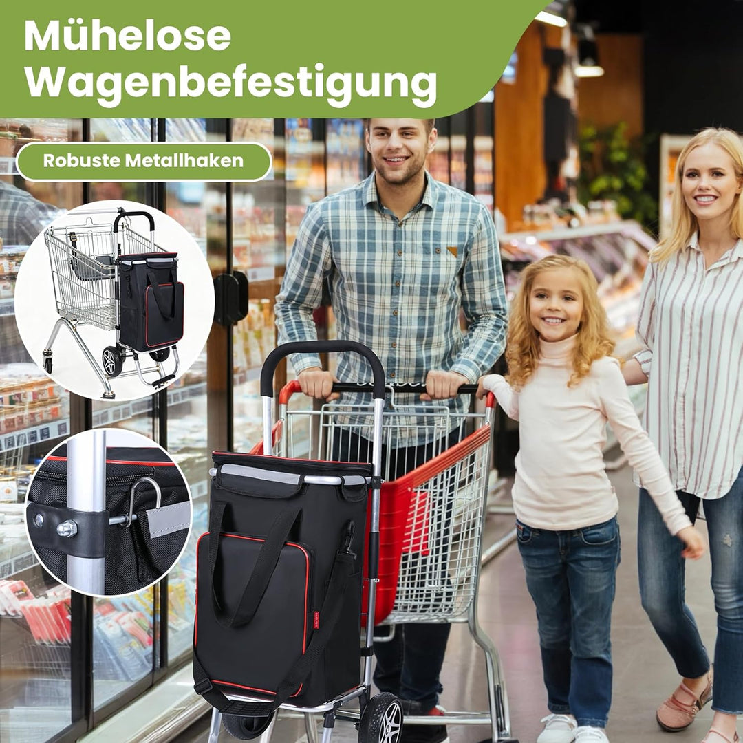 YEAUPE PRO Einkaufswagen mit Kühlfach | max. 50L & 25kg Traglast | Klappbarer 3in-1 Trolley Sackkarr