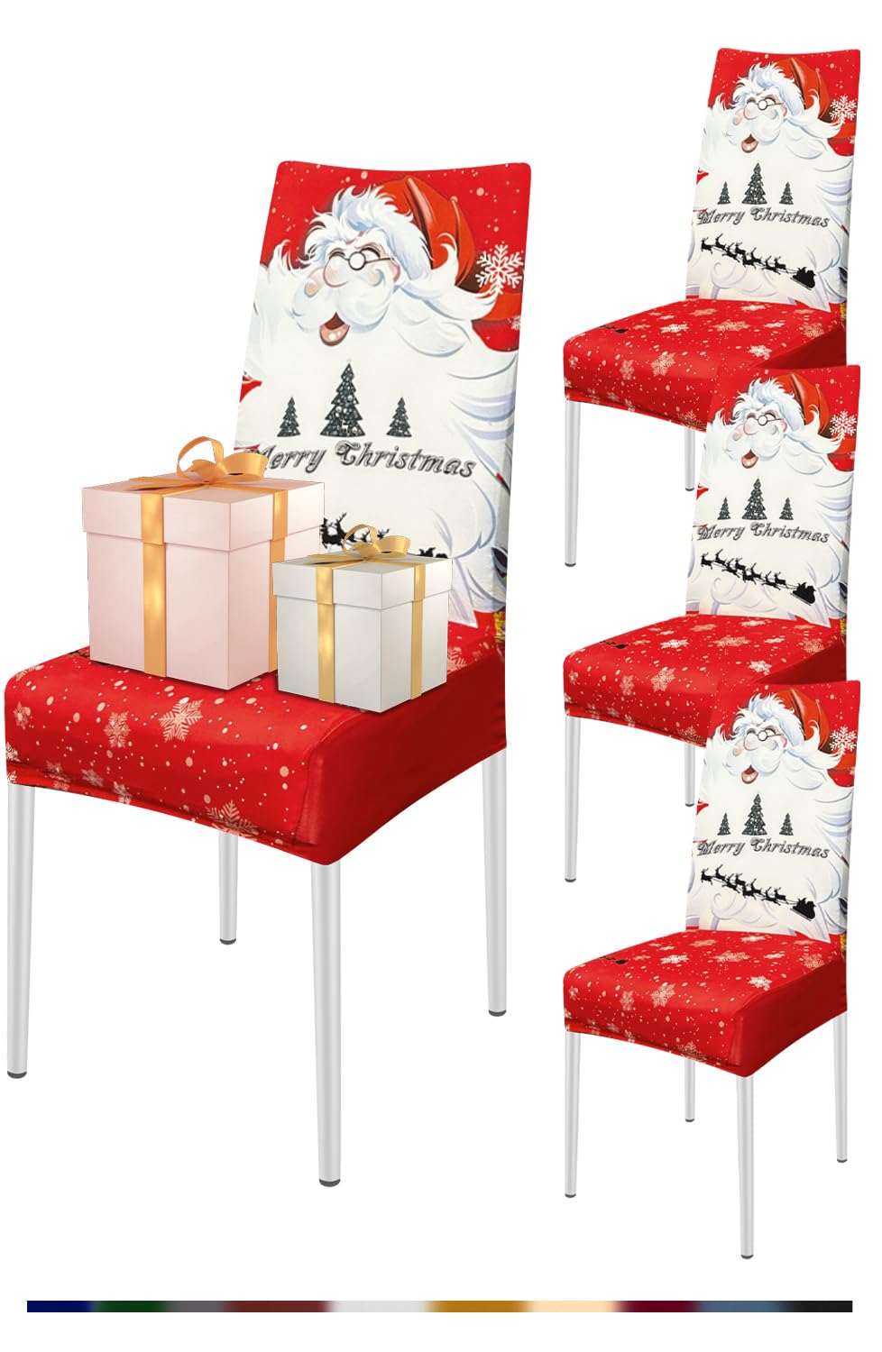 FIGOOO Stuhlhussen Weihnachten 4er Set Stretch Stuhlhussen für Esszimmerstühle Elastisch Moderne Uni