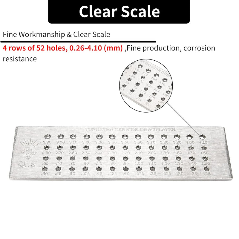 Draht Drawplate, 8"Drahtziehplatte mit 52 Runden Löchern, 0,26-4,10 mm Wolframcarbid-Drahtziehplatte