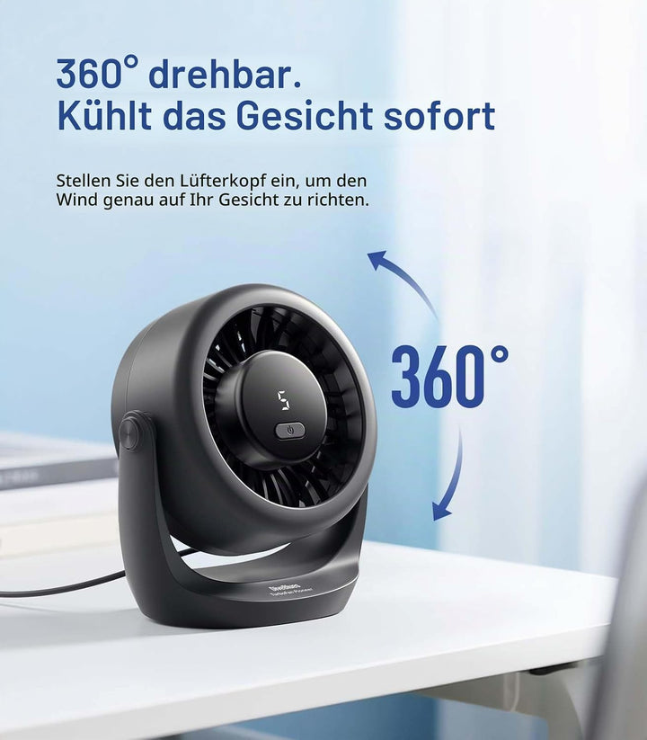Diveblues USB Turbo Tischventilator, Ultra-Leiser Mini Ventilator, Leistungsstarker Wind, LED-Displa