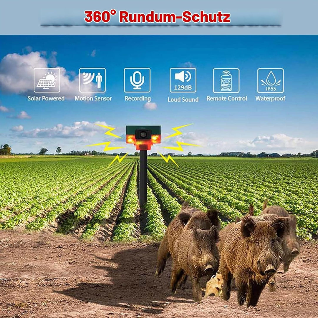 KEEDA Solar 129dB Sound &amp; Blitzlicht 360° Bewegungssensor Alarm, Aufzeichnung Benutzerdefinierter Na