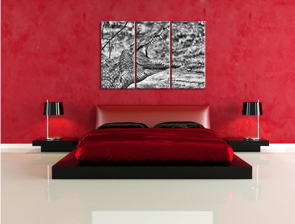 Pixxprint gewaltiges Krokodil als Leinwandbild/Grösse: 3 Teilig (120x80) cm/Wandbild/Kunstdruck/fert