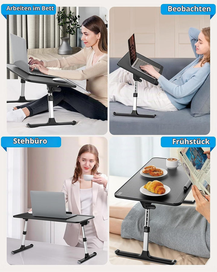 SAIJI Laptoptisch fürs Bett, einstellbare Höhe, Neigungswinkel, Laptoptisch mit klappbare Beine, Rod
