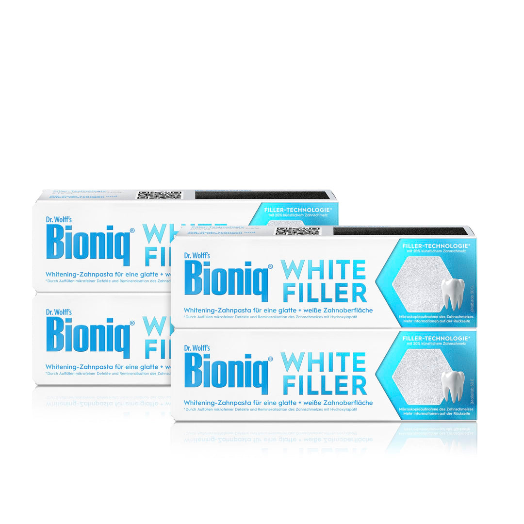 Bioniq® White Filler Zahnpasta - 4 x 75 ml – Sanfte Whitening-Zahncreme mit Hydroxylapatit, schützt